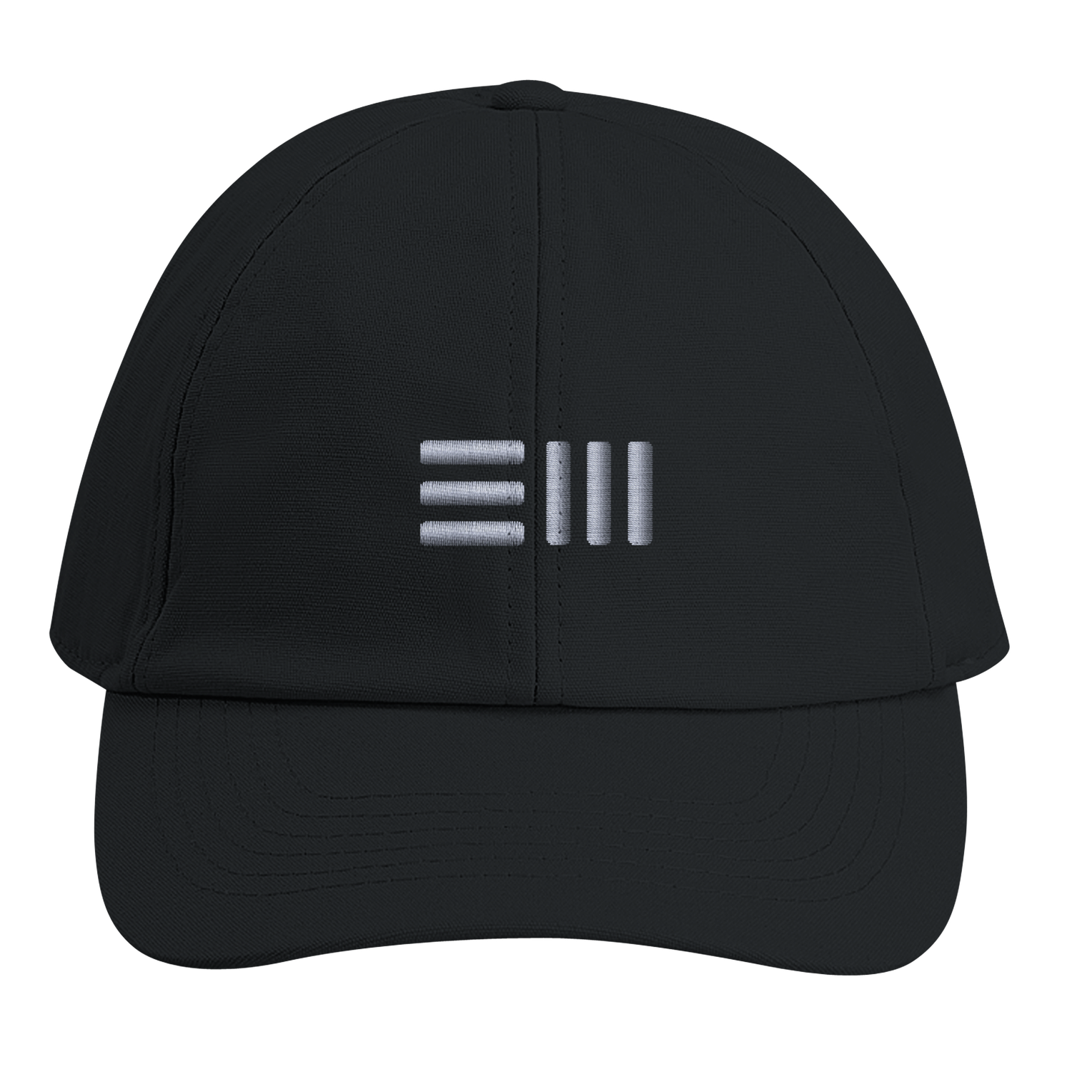 Black cap with embroidered white EM mark